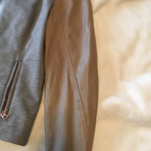 Ted Baker Beyty Grey blazer jacket zip up with tan brown leather sleeves size 1 - Picture 7 of 16